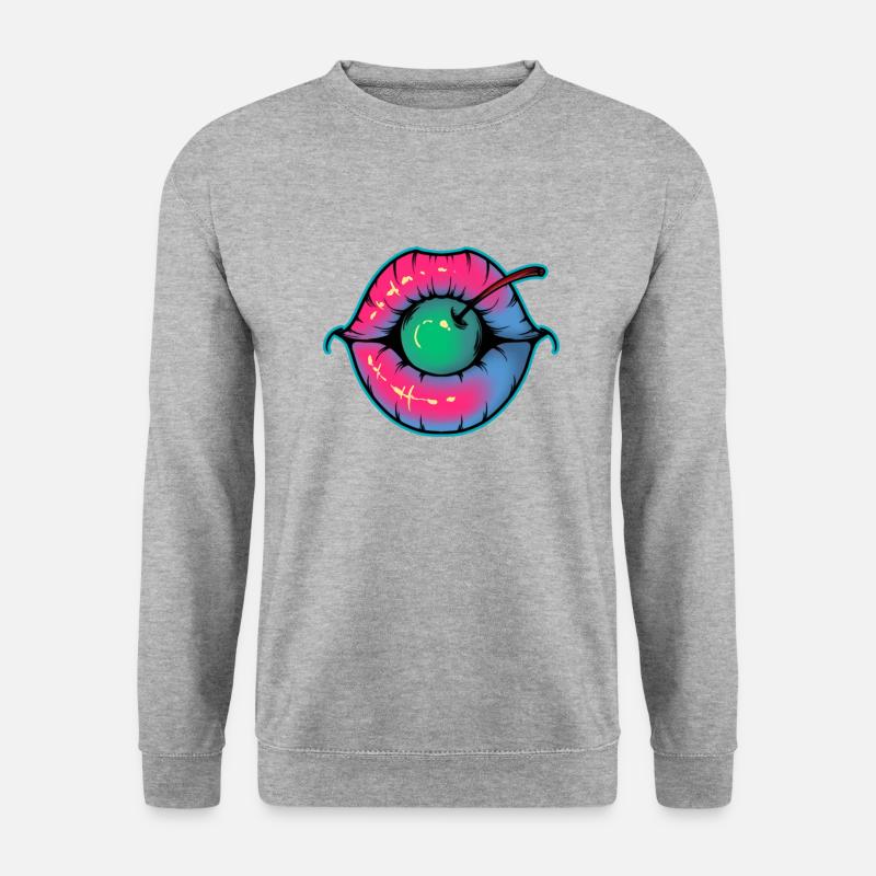 Lippen - Unisex Pullover - Weißgrau meliert