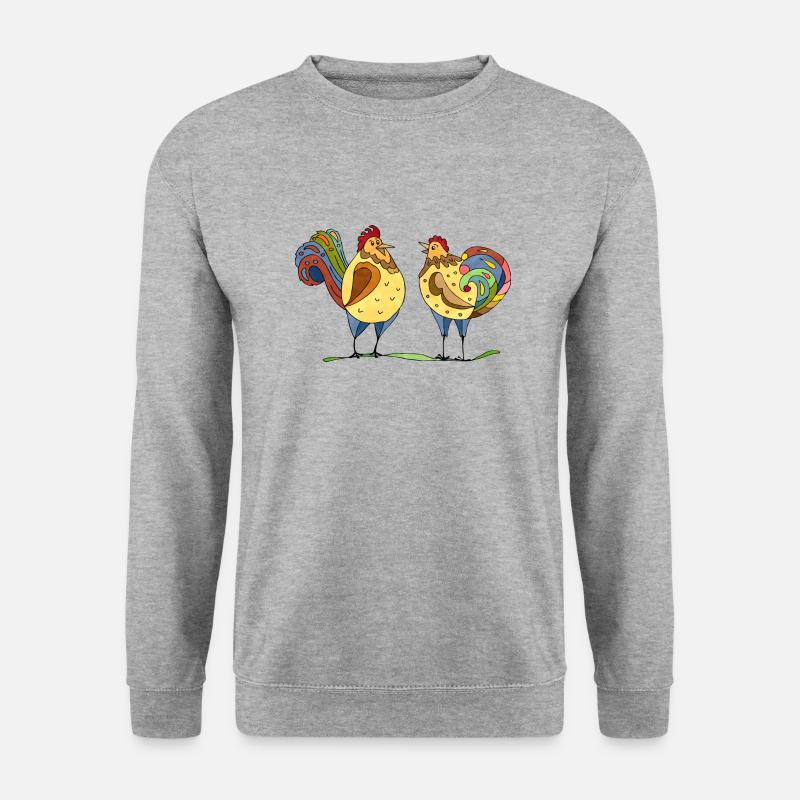 Hahn und Henne - Unisex Pullover - Weißgrau meliert