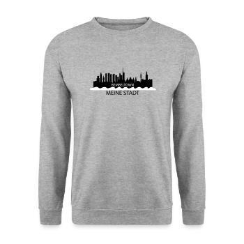 MeineStadt #FrankfurtamMain #069 - Unisex Pullover - Weißgrau meliert - Vorne - Alina (178cm) & Michal (187cm)