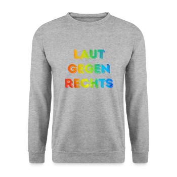 Laut gegen rechts Nr 08 - Unisex Pullover - Weißgrau meliert - Vorne - Alina (178cm) & Michal (187cm)
