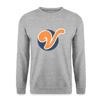 Buchstabe V Orange Sport - Unisex Pullover - Weißgrau meliert - Vorne - Alina (178cm) & Michal (187cm)