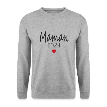 maman - futur mama 2024 - Sweat-shirt Unisexe - gris chiné - Devant - Alina (178cm) & Michal (187cm)