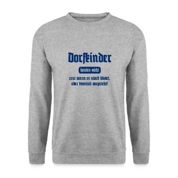 Dorfkinder heulen nicht - Lustiger Spruch - Unisex Pullover - Weißgrau meliert - Vorne - Alina (178cm) & Michal (187cm)