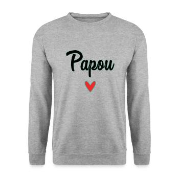 PAPOU. PAPA. FÊTE DES PÈRES. BONNE FÊTE PAPA - Sweat-shirt Unisexe - gris chiné - Devant - Alina (178cm) & Michal (187cm)