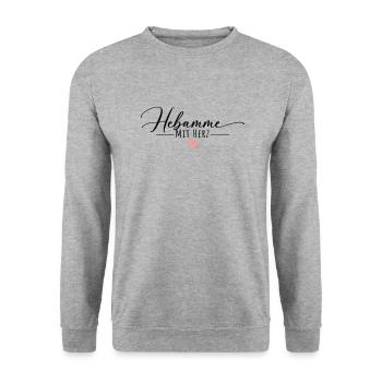 Hebamme mit Herz - Unisex Pullover - Weißgrau meliert - Vorne - Alina (178cm) & Michal (187cm)