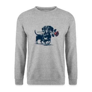 Teckel à la rose - Sweat-shirt Unisexe - gris chiné - Devant - Alina (178cm) & Michal (187cm)