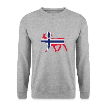 Norwegen Norge Norway Elch Flagge - Unisex Pullover - Weißgrau meliert - Vorne - Alina (178cm) & Michal (187cm)
