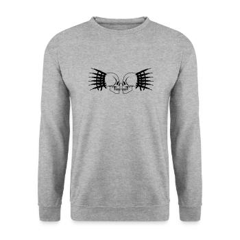 skull_with_guns_02 - Unisex Pullover - Weißgrau meliert - Vorne - Alina (178cm) & Michal (187cm)