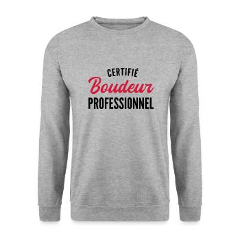 humour boudeur / certifié boudeur professionnel - Sweat-shirt Unisexe - gris chiné - Devant - Alina (178cm) & Michal (187cm)