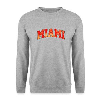Miami-Logo: College-Design mit tropischem Flair - Unisex Pullover - Weißgrau meliert - Vorne - Alina (178cm) & Michal (187cm)