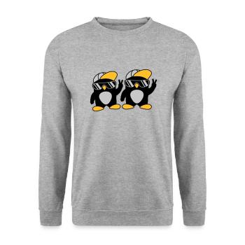 2 Freunde coole Pinguine - Unisex Pullover - Weißgrau meliert - Vorne - Alina (178cm) & Michal (187cm)