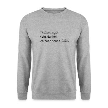 Valentinstag Wein nein Danke Geschenk Geschenkidee - Unisex Pullover - Weißgrau meliert - Vorne - Alina (178cm) & Michal (187cm)