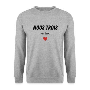 nous trois ou rien - Sweat-shirt Unisexe - gris chiné - Devant - Alina (178cm) & Michal (187cm)