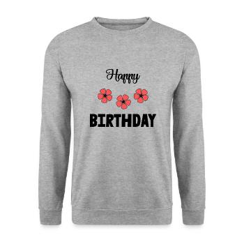 JAHRESTAG. ALLES GUTE ZUM GEBURTSTAG!. ALLES GUTE ZUM GEBURTSTAG!. - Unisex Pullover - Weißgrau meliert - Vorne - Alina (178cm) & Michal (187cm)