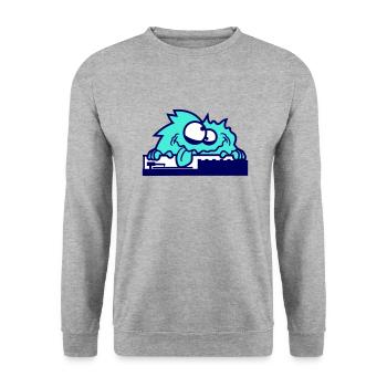 Haariges DJ Monster Horror Halloween Mischpult Fun - Unisex Pullover - Weißgrau meliert - Vorne - Alina (178cm) & Michal (187cm)