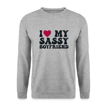 Ich liebe meinen frechen Freund - Unisex Pullover - Weißgrau meliert - Vorne - Alina (178cm) & Michal (187cm)