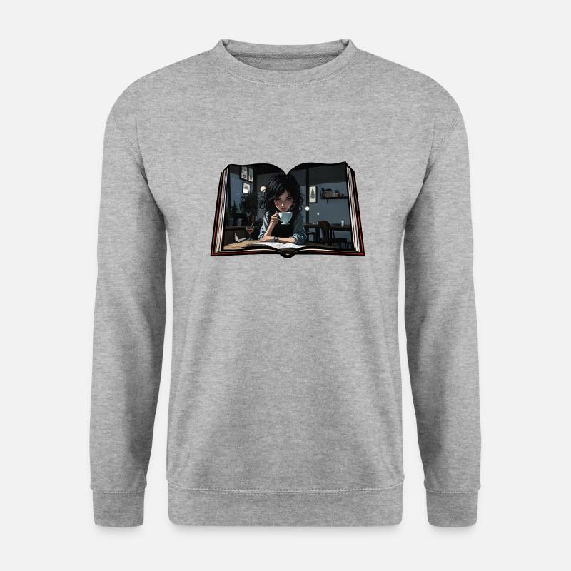 Buch zum Kaffee lesen - Unisex Pullover - Weißgrau meliert