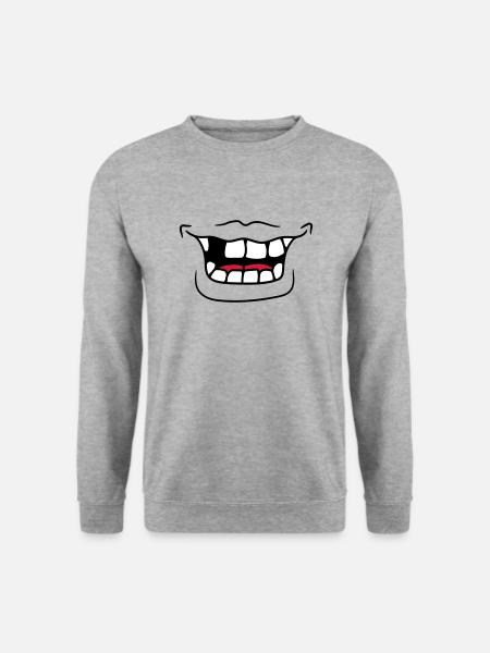 mund grinsen lachen lustig zahnluecke comic cartoo - Unisex Pullover - Weißgrau meliert