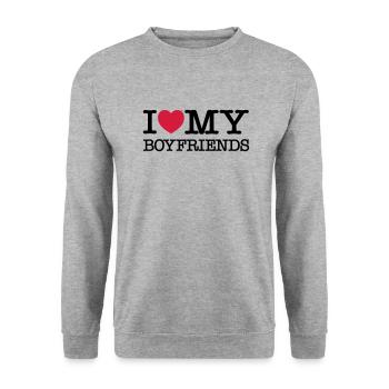 I Love My Boyfriends - Unisex Pullover - Weißgrau meliert - Vorne - Alina (178cm) & Michal (187cm)