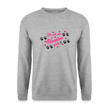 die_mit_den_hunden_geht_002 - Unisex Pullover - Weißgrau meliert - Vorne - Alina (178cm) & Michal (187cm)