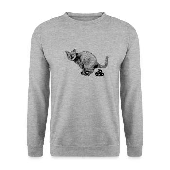 Kackende Katze - Unisex Pullover - Weißgrau meliert - Vorne - Alina (178cm) & Michal (187cm)