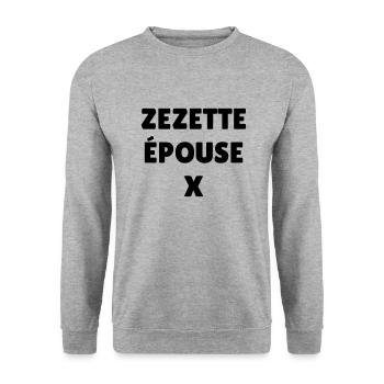 Zezette épouse X ! Le Père Noël est une ordure - Sweat-shirt Unisexe - gris chiné - Devant - Alina (178cm) & Michal (187cm)