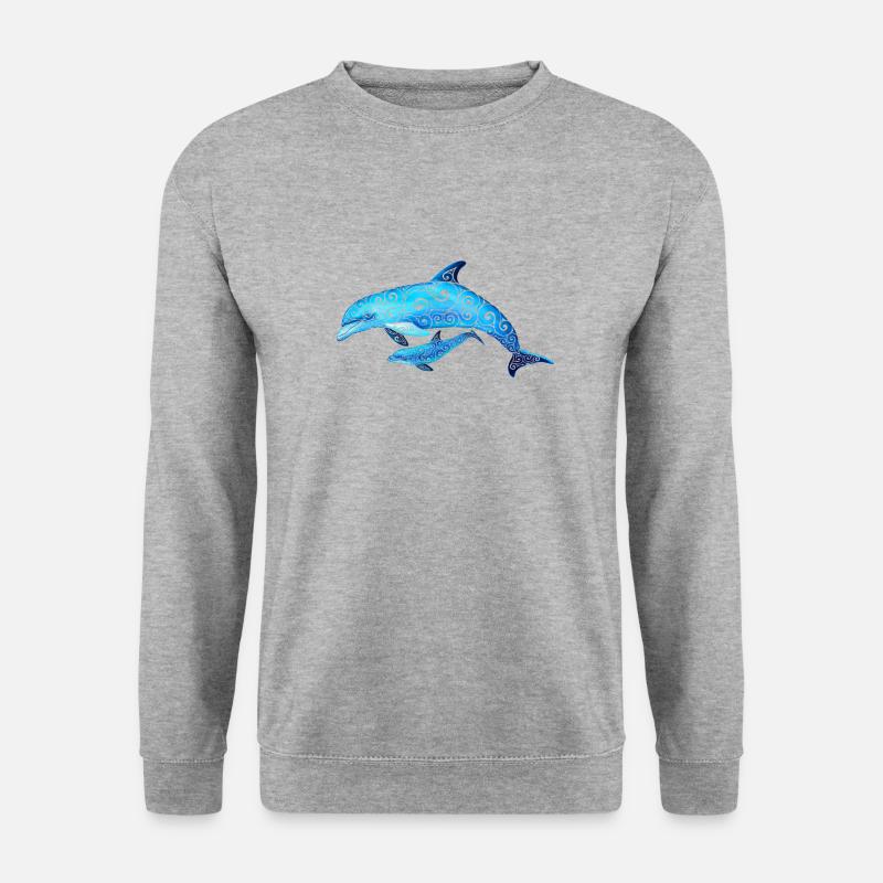 Swirly Delfin Familie - Unisex Pullover - Weißgrau meliert