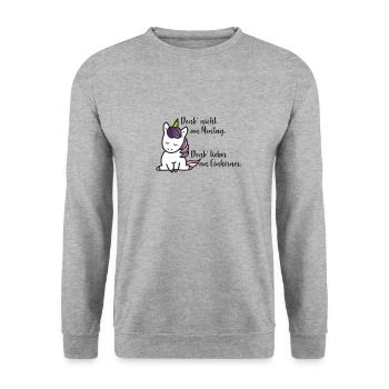 Einhorn Montag - Unisex Pullover - Weißgrau meliert - Vorne - Alina (178cm) & Michal (187cm)