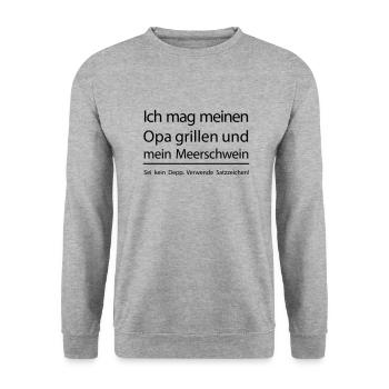 Ich mag meinen Opa grillen - Unisex Pullover - Weißgrau meliert - Vorne - Alina (178cm) & Michal (187cm)