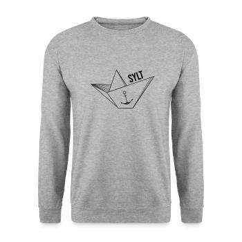 Paper ship with anchor sea vacation saying Sylt - Unisex Sweatshirt - salt & pepper - Front - Alina (178cm) & Michal (187cm)
