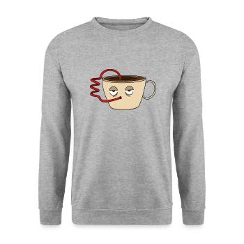 Tired cup of coffee funny cartoon - Unisex Sweatshirt - salt & pepper - Front - Alina (178cm) & Michal (187cm)