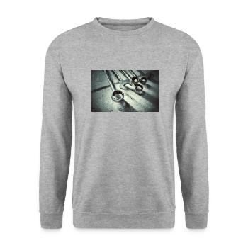 Schrauber Schraubenschlüssel - Unisex Pullover - Weißgrau meliert - Vorne - Alina (178cm) & Michal (187cm)