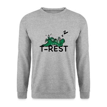 T-Rest - Schlafender T-Rex Wortspiel Dino - Unisex Pullover - Weißgrau meliert - Vorne - Alina (178cm) & Michal (187cm)