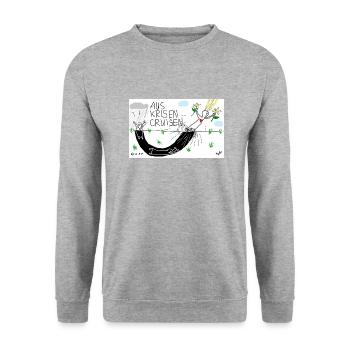 Aus Krisen cruisen - Unisex Pullover - Weißgrau meliert - Vorne - Alina (178cm) & Michal (187cm)