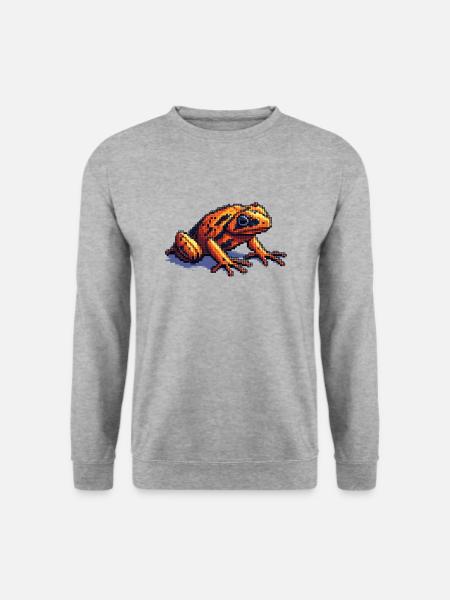 Pfeilgiftfrosch in cooler retro Pixelgrafik - Unisex Pullover - Weißgrau meliert