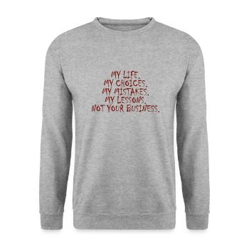 Mein Leben. Das geht Sie nichts an - Unisex Pullover - Weißgrau meliert - Vorne - Alina (178cm) & Michal (187cm)