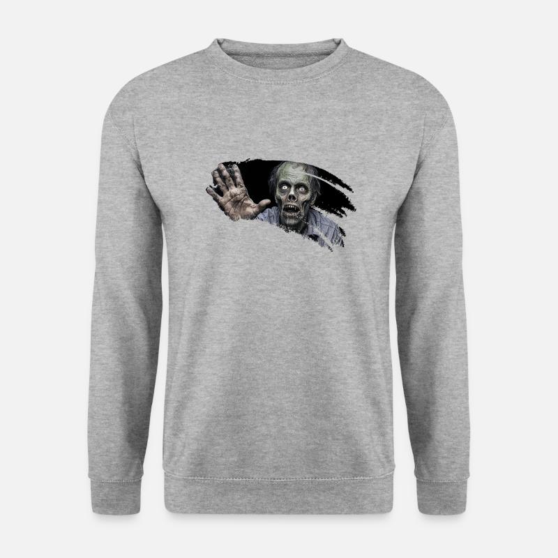 Zombie beobachtet dich! - Unisex Pullover - Weißgrau meliert