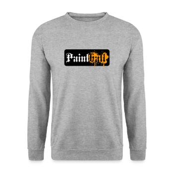 Paintball Logo, antike Schriften mit Farbspritzern - Unisex Pullover - Weißgrau meliert - Vorne - Alina (178cm) & Michal (187cm)