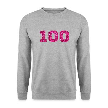 Numéro 100 paillettes rose - 100e anniversaire - Sweat-shirt Unisexe - gris chiné - Devant - Alina (178cm) & Michal (187cm)
