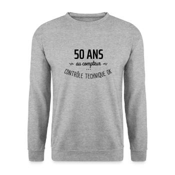 50 ans au compteur - Sweat-shirt Unisexe - gris chiné - Devant - Alina (178cm) & Michal (187cm)