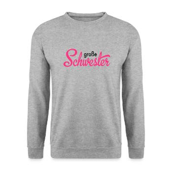 große Schwester - Unisex Pullover - Weißgrau meliert - Vorne - Alina (178cm) & Michal (187cm)