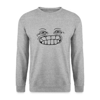cartoon grinsen lustig gesicht kopf augen mund zae - Unisex Pullover - Weißgrau meliert - Vorne - Alina (178cm) & Michal (187cm)