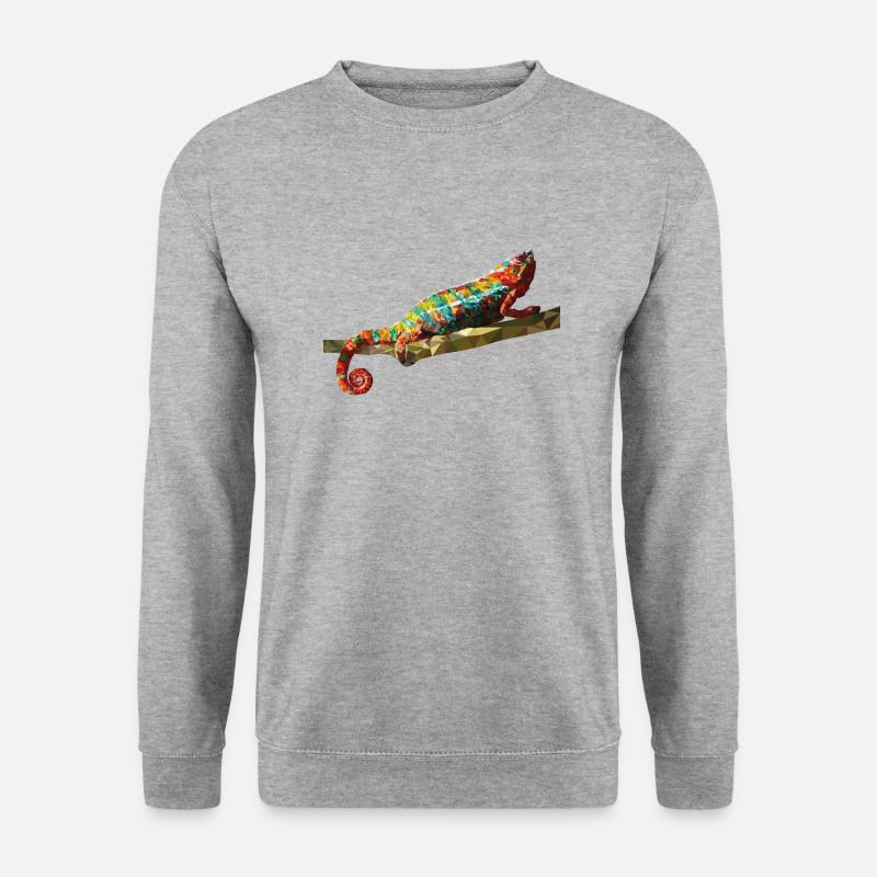Chameleon Polygondesign Reptil Geschenkidee - Unisex Pullover - Weißgrau meliert