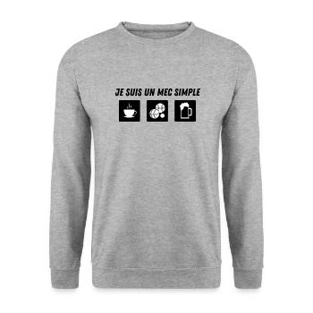 Je suis un mec simple - petanque - idée cadeau - Sweat-shirt Unisexe - gris chiné - Devant - Alina (178cm) & Michal (187cm)