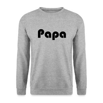 PAPA. VATERTAG. ALLES GUTE ZUM GEBURTSTAG, PAPA. ALLES GUTE ZUM GEBURTSTAG. - Unisex Pullover - Weißgrau meliert - Vorne - Alina (178cm) & Michal (187cm)