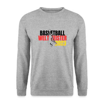 Basketball WM 2023 Fan-Shirt Weltmeister - Unisex Pullover - Weißgrau meliert - Vorne - Alina (178cm) & Michal (187cm)