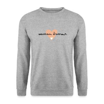 Maman d’amour- idée cadeau maman - Sweat-shirt Unisexe - gris chiné - Devant - Alina (178cm) & Michal (187cm)