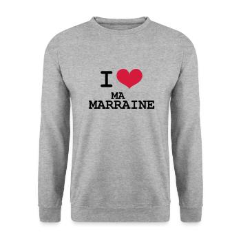I Love ma Marraine - Sweat-shirt Unisexe - gris chiné - Devant - Alina (178cm) & Michal (187cm)