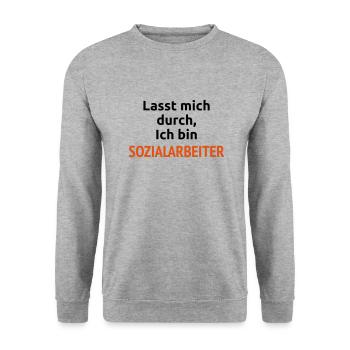 Lasst mich durch, ich bin Sozialarbeiter - Unisex Pullover - Weißgrau meliert - Vorne - Alina (178cm) & Michal (187cm)