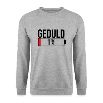 Geduld bei 1% - Witziges Geschenk - Unisex Pullover - Weißgrau meliert - Vorne - Alina (178cm) & Michal (187cm)